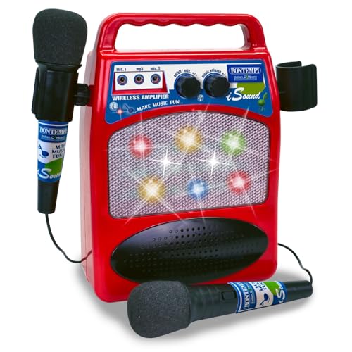 Bontempi 486000 Karaoke Tragbares Bluetooth mit Zwei MP3-Mikrofonen und leuchtenden Effekten 58 x 63 x 37 cm, Mehrfarbig von Bontempi