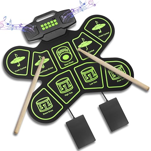 E-Drum Elektronisches Schlagzeug Wiederaufladbares Digitales Roll-up Drum Kit mit 9 Pads, MIDI, DTC, Integrierte Dual-Lautsprecher, Ideal für Kinder, Jungen, Mädchen, Studenten und Anfänger von Bonvvie