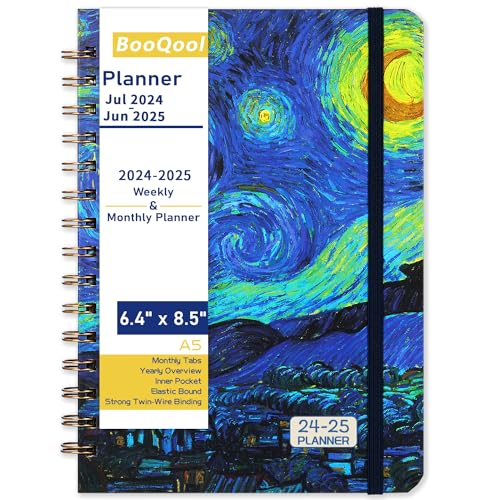 Planer 2024 - Wochen- & Monatsplaner 2024, Jan.2024 - Dez. 2024, 16,3 cm x 21,6 cm, Kalender 2024 Planer mit Tabs, Hardcover, starke Bindung, dickes Papier, Rückentasche, Gummibandverschluss, von BooQool