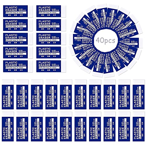 Radierer 40 PCS Radiergummi Weiß, 2B Weich Radiergummi Kinder Schule Klassischer Radierer Weiße Radierer Radiergummi für Bleistifte, 2B Weich Schule Radiergummi Set für Skizzen Gemälden Büro Zeichen von Booaee