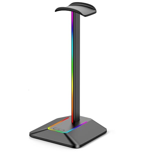 BooeDareno RGB-Kopfhörer-Ständer mit 2 USB-Anschlüssen, Schreibtisch-Gaming-Headset, cooles Display, rutschfeste Gummiunterseite für Gamer, Schwarz von BooeDareno