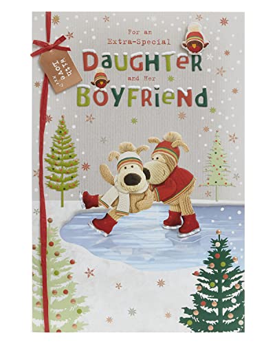 Boofle Weihnachtskarte für Tochter und Freund mit Umschlag – niedliches Design Paar Eislaufen von Boofle