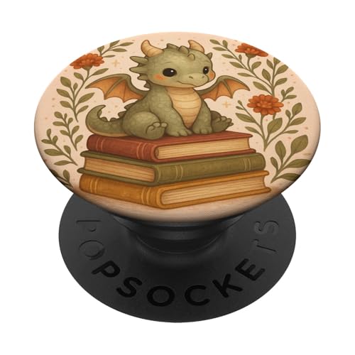 Book Lover Librarian Dragon Reading Fantasy Aesthetic Cute PopSockets Klebender PopGrip von Bookish Reader Girls Women Cute Aesthetic Reading