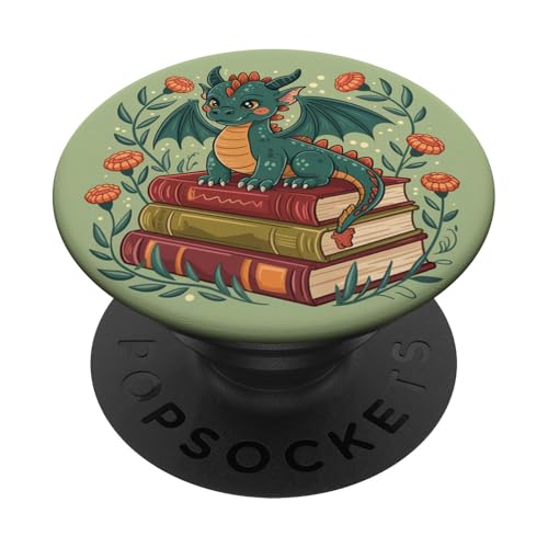 Book Lover Librarian Dragon Reading Sage Green Fantasy Cute PopSockets Klebender PopGrip Book Lover Librarian Dragon Reading Sage Green Fantasy Cute PopSockets Klebender PopGrip von Bookish Reader Girls Women Cute Aesthetic Reading