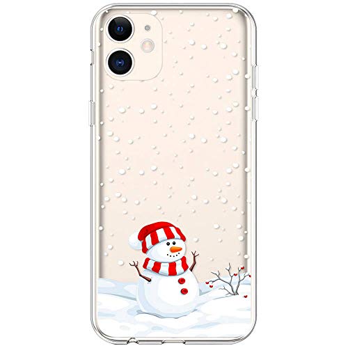 iPhone 11 Hülle Weihnachten, Handyhülle iPhone 11 Case Silikon Ultra Dünn Transparent mit Christmas Muster Durchsichtig Stoßfest Schutzhülle für iPhone 11 (6,1 Zoll) Süße Weiß Schneemann Schneeflocke von BoomTeck