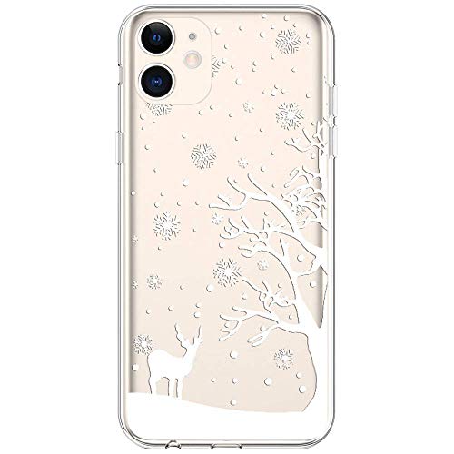 iPhone 11 Hülle Weihnachten, Handyhülle iPhone 11 Case Silikon Ultra Dünn Transparent mit Christmas Muster Durchsichtig Stoßfest Schutzhülle für iPhone 11 (6,1 Zoll) Weiß Baum Schneeflocke Hirsch Süße von BoomTeck