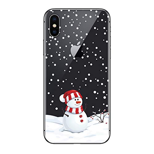 iPhone XR Hülle Weihnachten, iPhone XR Schutzhülle Silikon Ultra Dünn HandyHülle Transparent mit Christmas Muster Süße Weihnachten Weiß Schneemann Schneeflocke TPU Durchsichtig Hülle für iPhone XR von BoomTeck