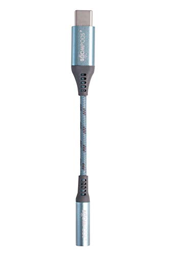 Boompods AudioLine Adapter USB C auf Klinke 3.5mm - Geflochtenes Kabel AUX auf USB C Adapter für Kopfhörer, Kopfhöreranschluss für Samsung & andere Smartphones mit USB-C Anschluss, 10.8cm, Eisblau von Boompods