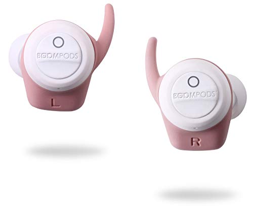 Boompods Boombuds True Wireless Bluetooth Kopfhörer, kabellose Ohrhörer,TWS In-Ear Kopfhörer mit Mikrofon, IPX4 Schutz Ear Buds, 5 Std. Spielzeit, Weiß/Pink von Boompods