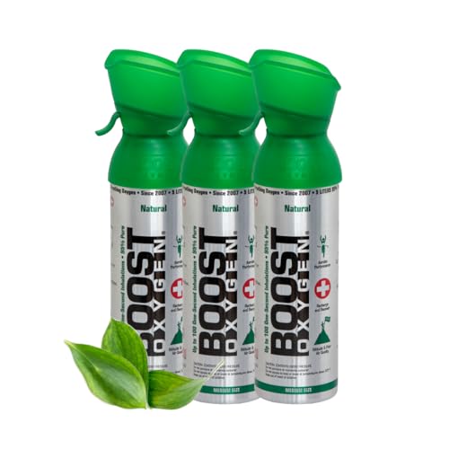 Boost Oxygen Sauerstofflasche für Unterwegs mit 95% Sauerstoff - 15L, 3x5L Sauerstoffdose mit Sauerstoffmaske für mehr als 300 Inhalationen - mobiler Sauerstoff Inhalator (Natürlicher Geschmack) von Boost Oxygen