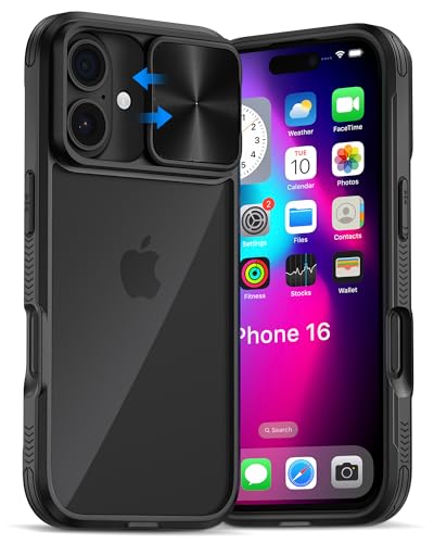 Bordsek Schutzhülle für iPhone 16, 16, mit Kamera-Abdeckung, robuste und stoßfeste Schutzhülle für iPhone 16, 15,5 cm (6,1 Zoll), Schwarz von Bordsek