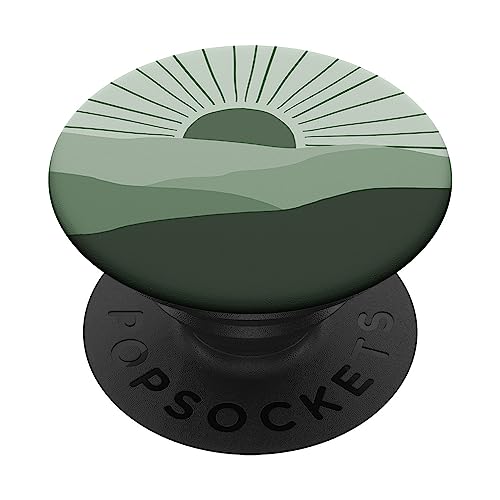 Minimal Sage Green Mountain Sonne Sonnenuntergang Boho Chic Aesthetic PopSockets Klebender PopGrip von BoredKoalas Boho Phone Case Gifts