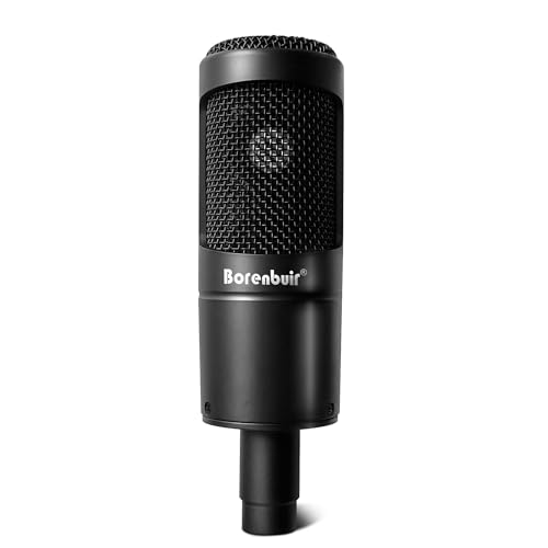 Borenbuir BL-500 Nieren-Kondensator-Studio-XLR-Mikrofon mit Stoßhalterung und Mikrofonkabel, ideal für Projekt-/Heimstudio-Anwendungen, Schwarz von Borenbuir