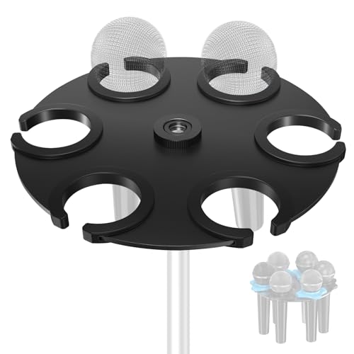 Multi-Mikrofonhalter (Aluminium) Multi-Mikrofonhalter für dynamische, kabelgebundene und kabellose Mikrofone, Aufbewahrungs-Organizer und Display für Mikrofonständer, Befestigung an 1,6 cm - 27 oder von Borenbuir