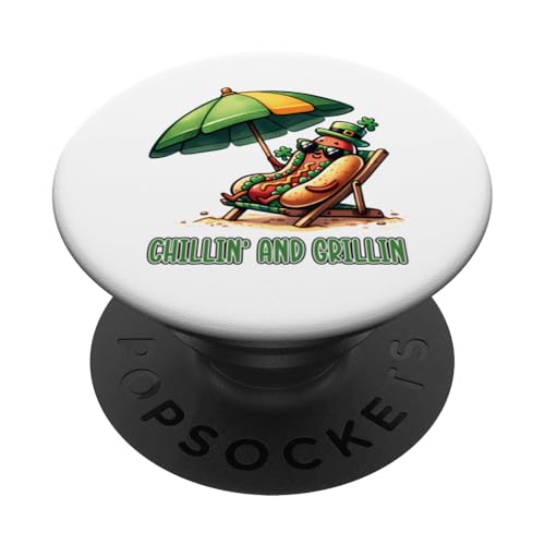Summer BBQ Leprechaun Vibes Chillin und Grillin Hot Dog PopSockets Klebender PopGrip Summer BBQ Leprechaun Vibes Chillin und Grillin Hot Dog PopSockets Klebender PopGrip von Born to Grill Apparel.USA