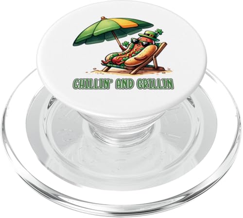 Summer BBQ Leprechaun Vibes Chillin und Grillin Hot Dog PopSockets PopGrip für MagSafe von Born to Grill Apparel.USA