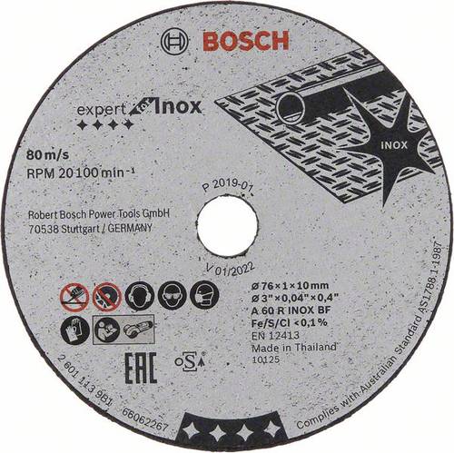Bosch Accessories 2608601520 Trennscheibe Expert for Inox A 60 R INOX BF, 76 mm, 10 mm, 1mm von Bosch Accessories