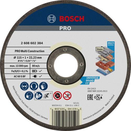 Bosch Accessories ACS 60V BF 2608602384 Trennscheibe gerade 115mm Metall, Edelstahl, Buntmetalle, St Bosch Accessories ACS 60V BF 2608602384 Trennscheibe gerade 115mm Metall, Edelstahl, Buntmetalle, St von Bosch Accessories
