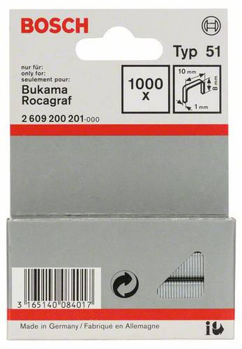 Bosch Accessories Flachdrahtklammer Typ 51, 10 x 1 x 8mm 1000 St. 2609200201 Abmessungen (L x B) 8mm von Bosch Accessories