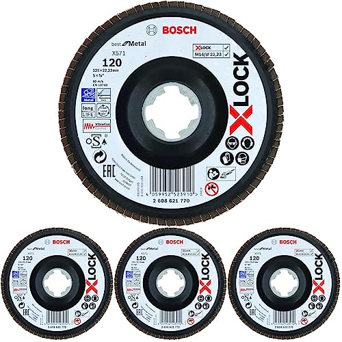 Bosch Professional 1x Fächerschleifscheibe X571 Best for Metal X-LOCK (für Metall, Ø 125 mm, P 120, gewinkelte Ausführung, Zubehör Winkelschleifer) (Packung mit 4) von Bosch Accessories
