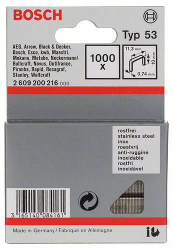 Feindrahtklammer Typ 53, 11,4 x 0,74 x 10 mm, 1000er-Pack, rostfrei von Bosch Accessories