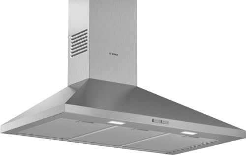 Bosch DWP96BC50 Serie 2 Wandesse, 90 cm breit, Um- & Abluft, Made in Germany, LED-Beleuchtung gleichmäßige Ausleuchtung, Drucktastenschalter, 3 Leistungsstufen, Metallfettfilter spülmaschinengeeignet von Bosch Hausgeräte