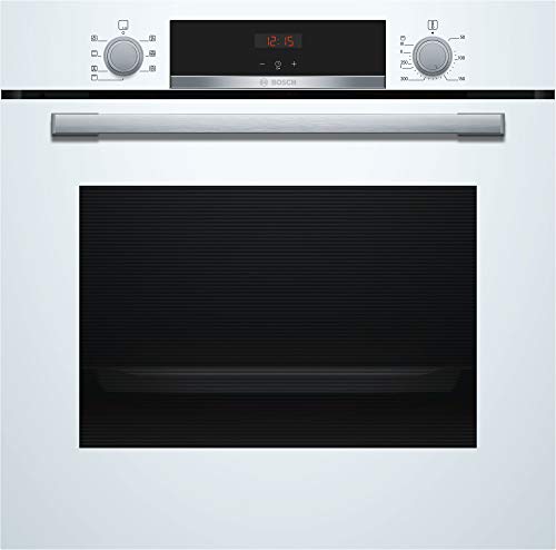 Bosch HBA533BW1 Serie 4 Einbau-Backofen, 60 x 60 cm, EcoClean Direct Reinigungshilfe, 3D Heißluft Backen auf 3 Ebenen, LED-Display, Versenkknebel, Schnellaufheizung, Kindersicherung von Bosch Hausgeräte