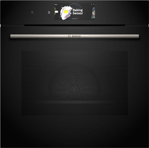 Bosch HBG7784B1 Serie 8 Smarter Einbau-Backofen, 60 x 60 cm, Digitaler Bedienring, TFT-Touchdisplay Pro, Heißluft sanft, Crisp Funktion, Backofenassistent mit Sprachsteuerung von Bosch