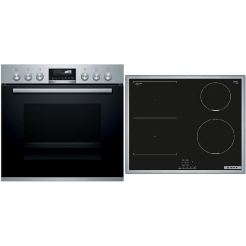 Bosch HND776LS62 Serie 6 Einbau-Herd-Set 60 x 60 cm Nische, 71 L, Bratenthermometer, Europäischer Side-by-Side Herd HND776LS62 bestehend aus Einbau-Herd HEG579CS6 und Induktionskochfeld NVS645CB6E von Bosch