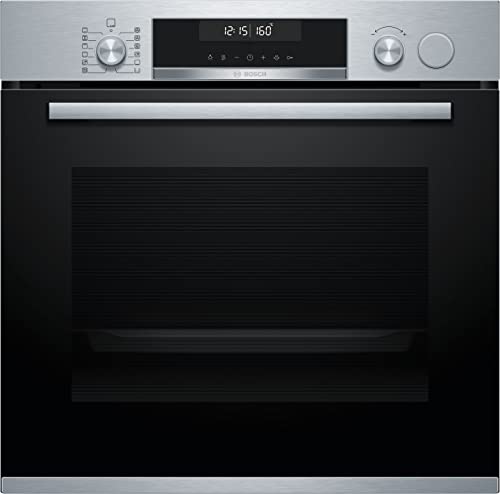 Bosch HRG5180S0 Einbau-Backofen Serie 6, Integrierbarer Backofen 60 x 60cm, Dampfunterstützung, 3D Heißluft, LCD-Display, Reinigungsunterstützung, Edelstahl von Bosch Hausgeräte