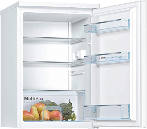 Bosch Hausgeräte KTR15NWEA Serie 2 Mini-Kühlschrank, 85 x 56 cm, 134L, LED-Beleuchtung gleichmäßige Ausleuchtung, MultiBox Lagerung von Obst und Gemüse, Weiß (EEK E) von Bosch Hausgeräte