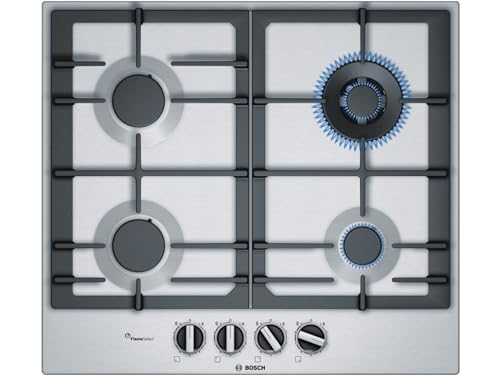 Bosch PCH6A5C90D Serie 6 Gaskochfeld (autark), 60 Breit, FlameSelect 9 Leistungsstufen, 1-Hand-Zündung Durch Drücken Und Drehen, Integrierte Schalter von Bosch