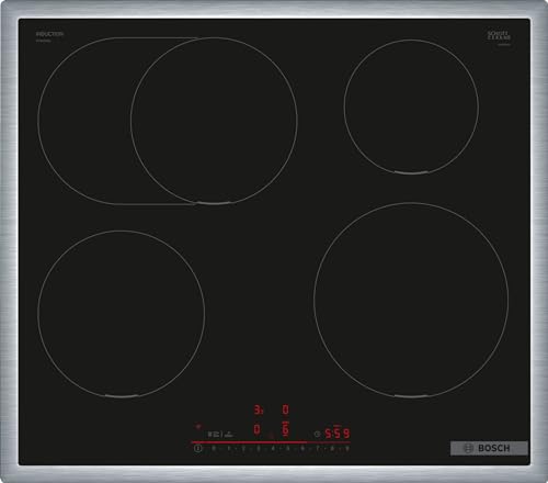 Bosch PIF645HB1E Serie 6 Smartes Induktionskochfeld (autark), 60 cm breit, Bräterzone, Umlaufender Rahmen, Kochfeldbasierte Haubensteuerung, schnelleres Kochen von Bosch Hausgeräte