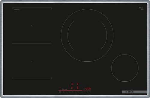 Bosch PVS845HB1E Serie 6 Smartes Induktionskochfeld (autark), 80 cm breit, Kombination zweier Kochzonen, 28 cm große Induktions-Kochzone, Umlaufender Rahmen, Kochfeldbasierte Haubensteuerung von Bosch Hausgeräte