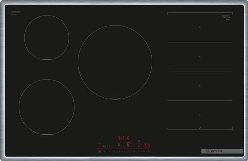 Bosch PXV845HC1E Serie 6 Smartes Induktionskochfeld (autark), 80 cm breit, Freie Platzwahl, 28 cm große Induktions-Kochzone, Umlaufender Rahmen, Kochfeldbasierte Haubensteuerung von Bosch Hausgeräte