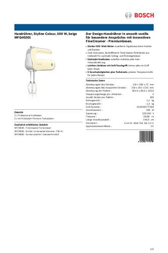 Bosch Haushalt MFQ40301 Handmixer 500W Beige Bosch Haushalt MFQ40301 Handmixer 500W Beige von Bosch Haushalt