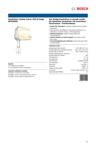 Bosch Haushalt MFQ40301 Handmixer 500W Beige von Bosch Haushalt