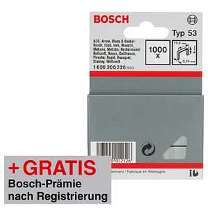 AKTION: 1.000 BOSCH Tackerklammern Typ 53 6 mm mit Prämie nach Registrierung AKTION: 1.000 BOSCH Tackerklammern Typ 53 6 mm mit Prämie nach Registrierung von Bosch