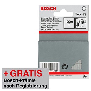 AKTION: 1.000 BOSCH Tackerklammern Typ 53 8 mm mit Prämie nach Registrierung AKTION: 1.000 BOSCH Tackerklammern Typ 53 8 mm mit Prämie nach Registrierung von Bosch