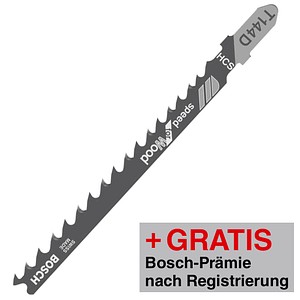AKTION: 100 BOSCH T 144 D Speed for Wood Stichsägeblätter mit Prämie nach Registrierung AKTION: 100 BOSCH T 144 D Speed for Wood Stichsägeblätter mit Prämie nach Registrierung von Bosch