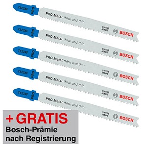 AKTION: 5 BOSCH PRO T123XF Stichsägeblätter mit Prämie nach Registrierung AKTION: 5 BOSCH PRO T123XF Stichsägeblätter mit Prämie nach Registrierung von Bosch