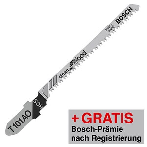AKTION: 5 BOSCH T 101 AO Clean for Wood Stichsägeblätter mit Prämie nach Registrierung AKTION: 5 BOSCH T 101 AO Clean for Wood Stichsägeblätter mit Prämie nach Registrierung von Bosch
