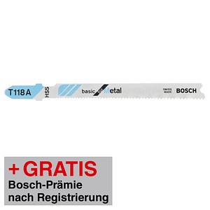 AKTION: 5 BOSCH T 118 A Stichsägeblätter mit Prämie nach Registrierung AKTION: 5 BOSCH T 118 A Stichsägeblätter mit Prämie nach Registrierung von Bosch