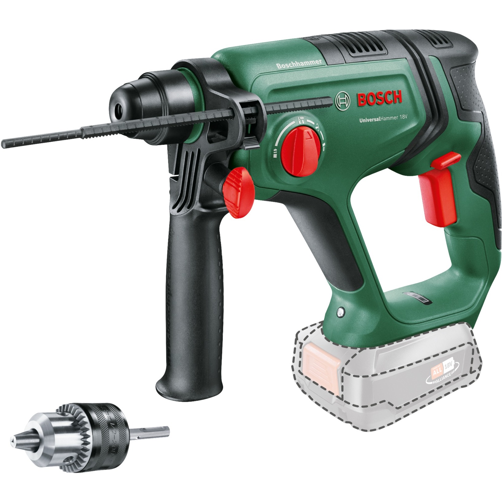 Akku-Bohrhammer UniversalHammer 18V BARETOOL, Adapter von Bosch