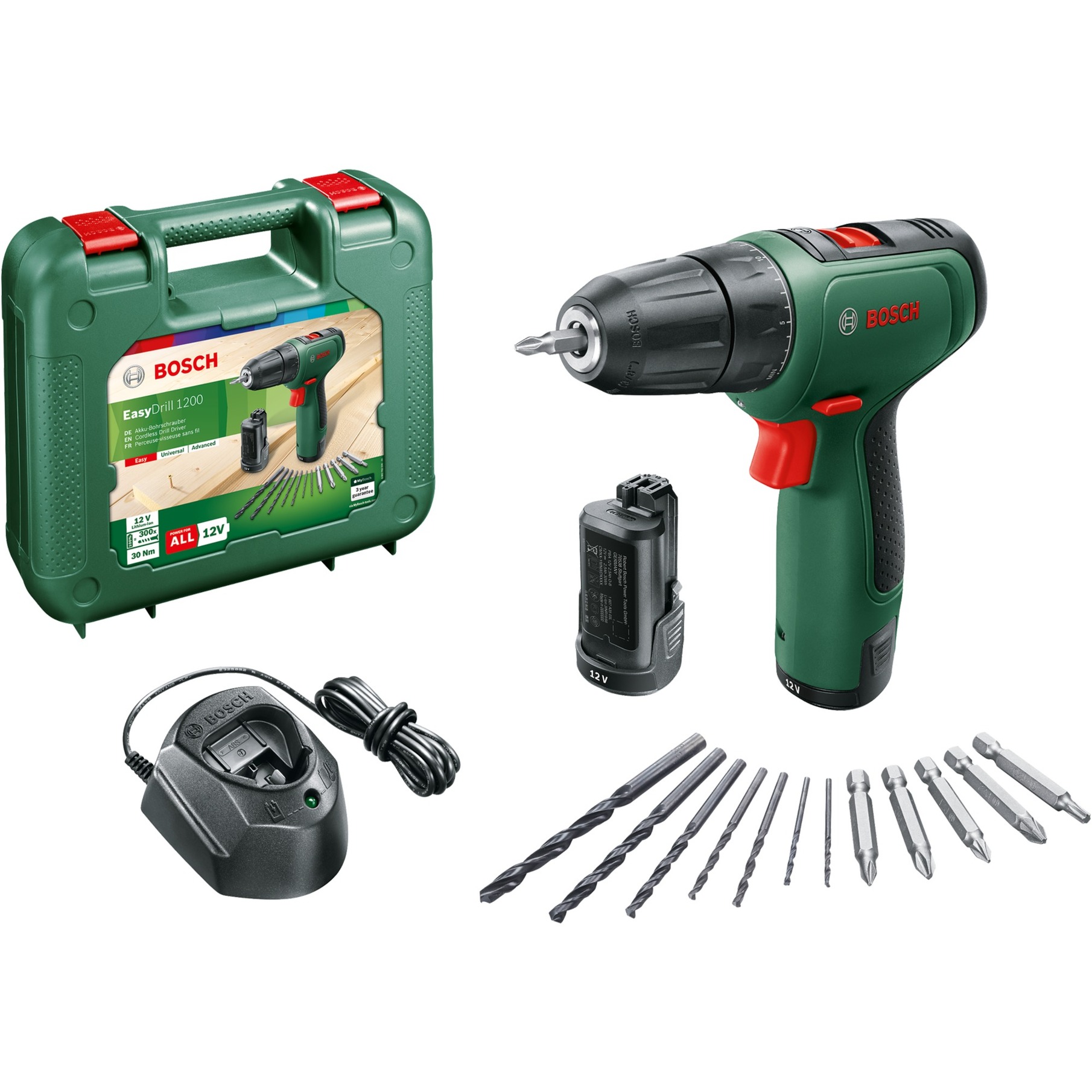 Akku-Bohrschrauber EasyDrill 1200 + Bit- und Bohrer-Set von Bosch