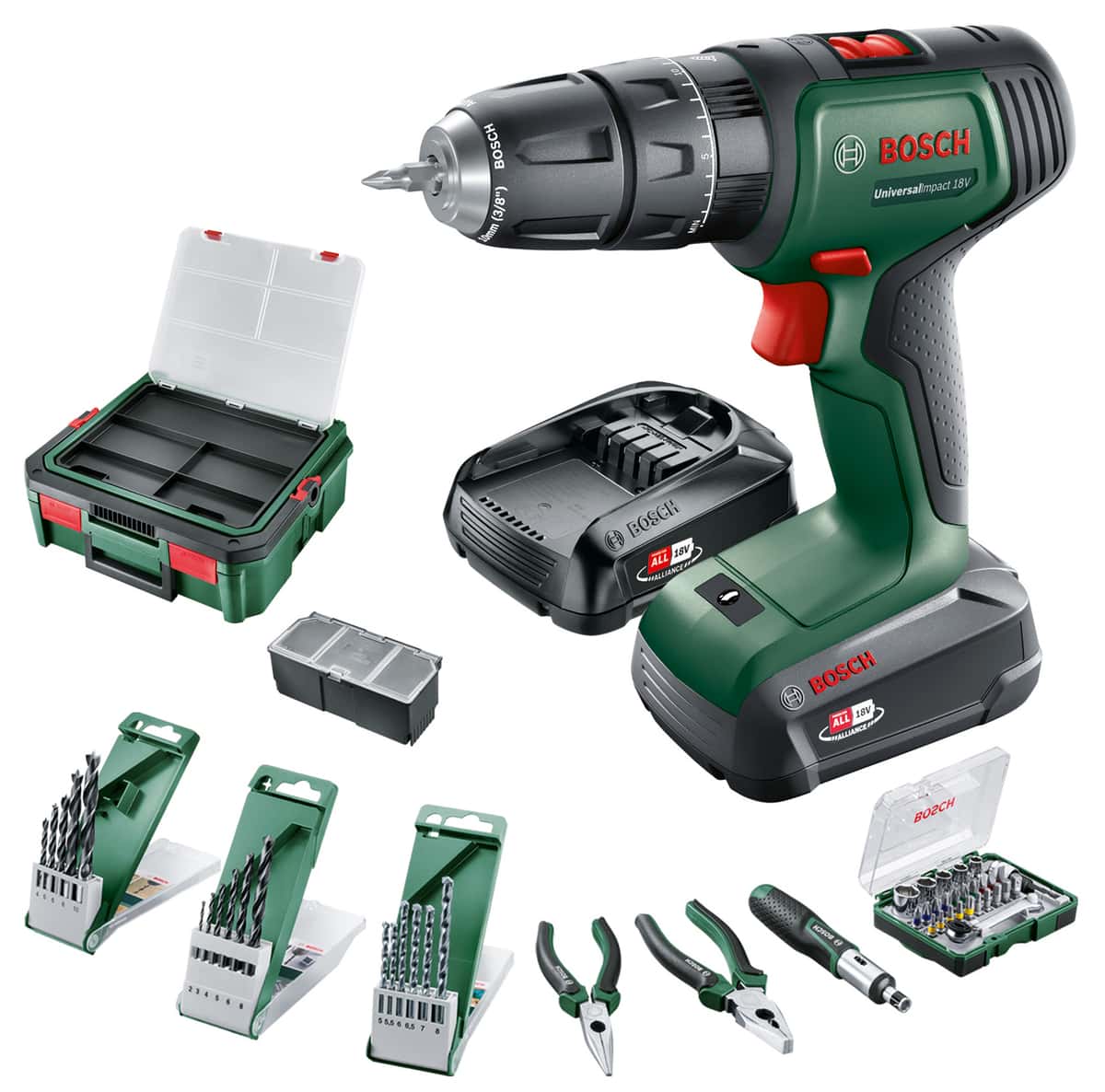 BOSCH Akku-Bohrschrauber-Set UniversalImpact 18V + Systembox, 06039D4108 von Bosch