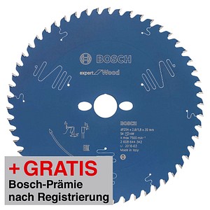 AKTION: BOSCH EXPERT for Wood Kreissägeblatt 254,0 mm, 54 Zähne mit Prämie nach Registrierung AKTION: BOSCH EXPERT for Wood Kreissägeblatt 254,0 mm, 54 Zähne mit Prämie nach Registrierung von Bosch