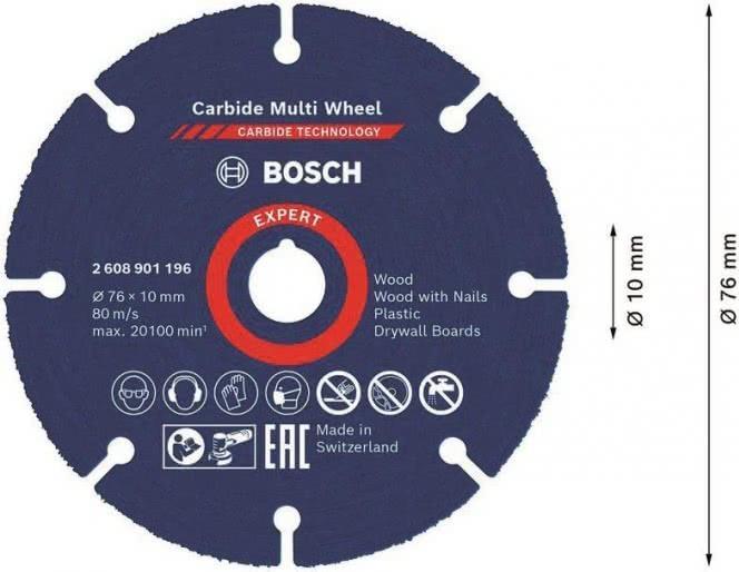 Bosch Expert Carbide Multi Wheel - Schneidscheibe - für Kunststoff, Holz mit Nägeln, Hartholz, Gipskartonplatte - 76 mm (2608901196) von Bosch