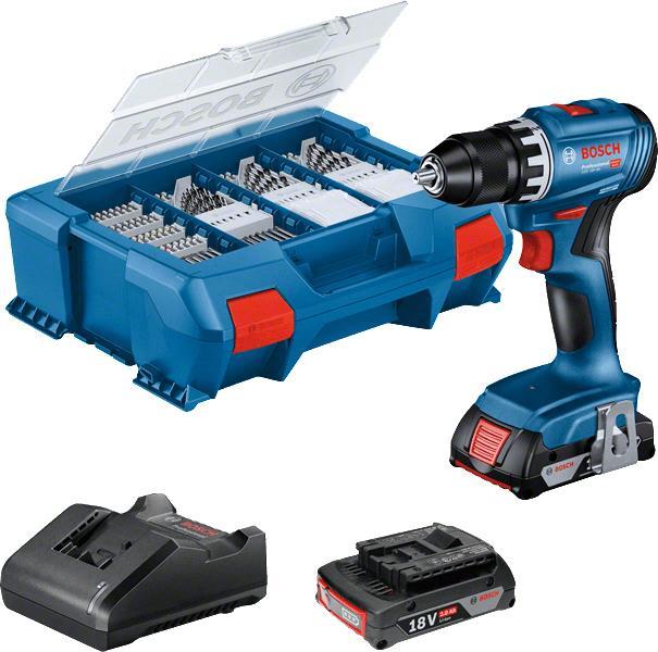 Bosch GSR 18V-45 PROFESSIONAL - Bohrer/Schrauber - schnurlos - 2 Geschwindigkeiten - Bohrfutterschlüssel 13 mm - 45 N·m - 2 Akkus, Ladegerät enthalten - 18 V (06019K3205) von Bosch