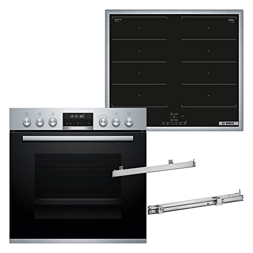 Bosch HND419OS61 Herd-Induktionskochfeld-Kombination (herdgesteuert), 59,4 cm breit, 3D Heißluft-Backen auf drei Ebenen, Rote LED-Display-Steuerung, Versenkknebel, Kindersicherung von Bosch